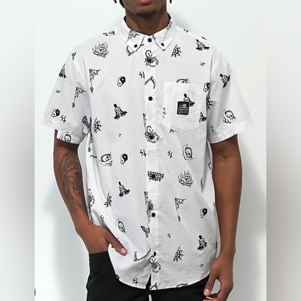 Lurking Class by Sketchy Tank Mixed White Short Sleeve Button Up Shirt